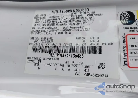 2010 Ford Fusion from USA, damaged, VIN 3FAHP0JAXAR136486